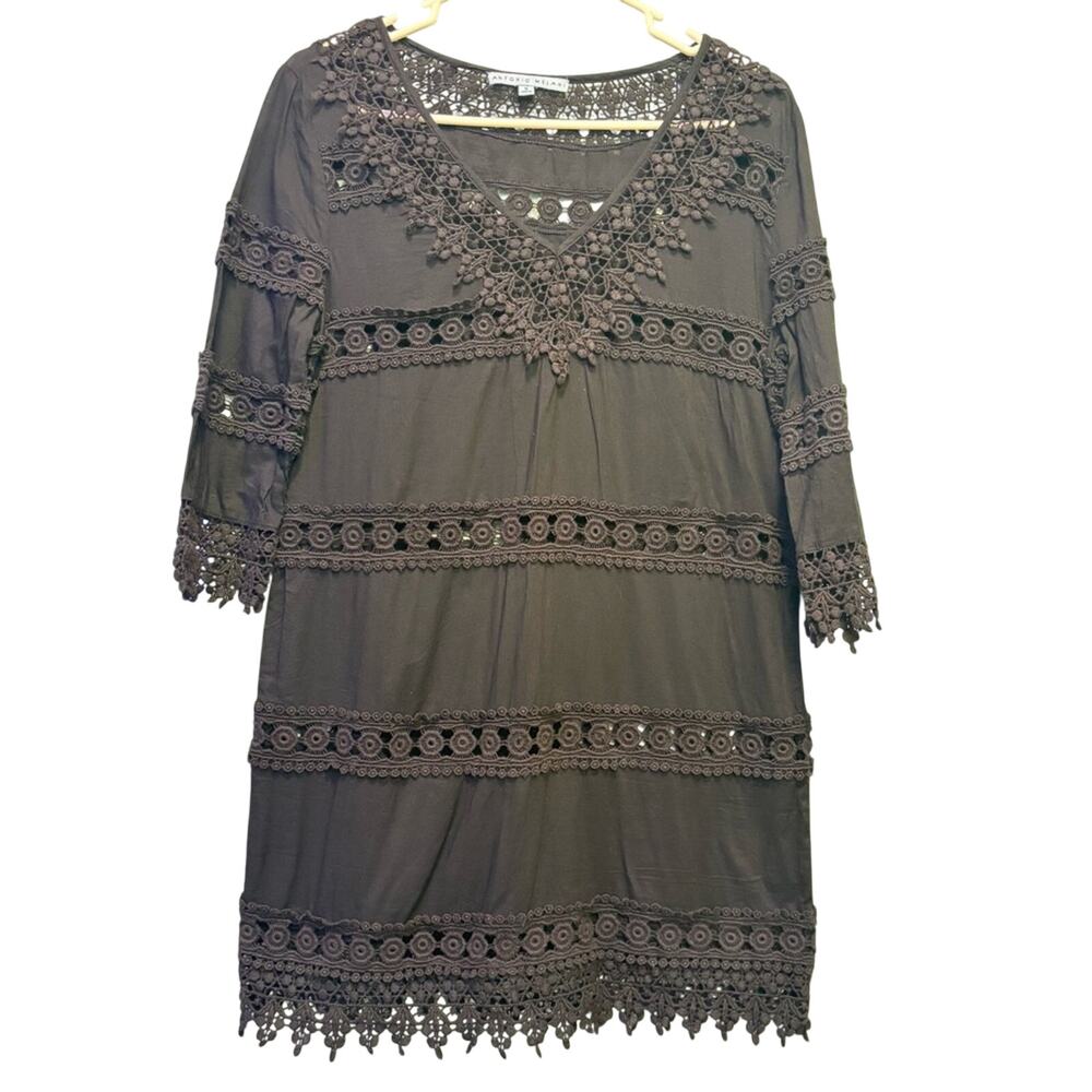 Antonio Melani Black Crochet Lace Beach Cover Up Vacation Dress Size Small
